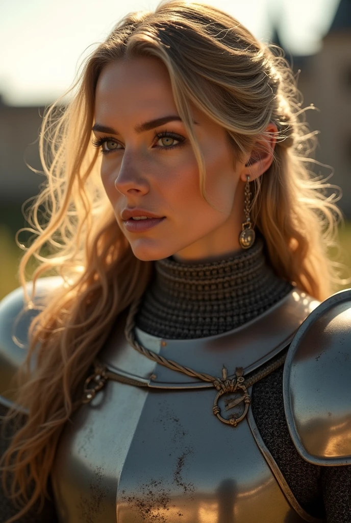 (masterpiece), (extremely intricate:1.3), (realistic), photo of Dua Lipa, the most beautiful in the world, (medieval armor), upper body, outdoors, far away castle, professional photograph of a stunning woman detailed, sharp focus, dramatic, award winning, cinematic lighting, volumetrics dtx, (film grain, blurry background, blurry foreground, bokeh, depth of field, sunset, motion blur:1.3), 4k, 8k, hd, hdr <lora:MadiFrances-XL:0.8>