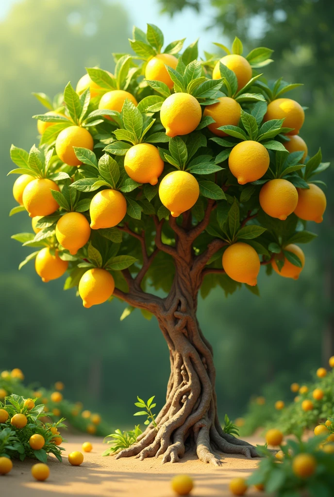 A lively lemon tree with a lively and charismatic attitude, symbolizing freshness and originality