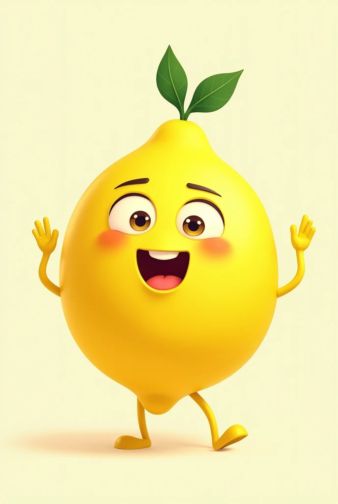 An animated lemon with a lively and charismatic attitude, symbolizing freshness and originality