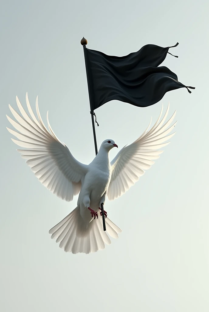 white dove with a black flag in its mouth