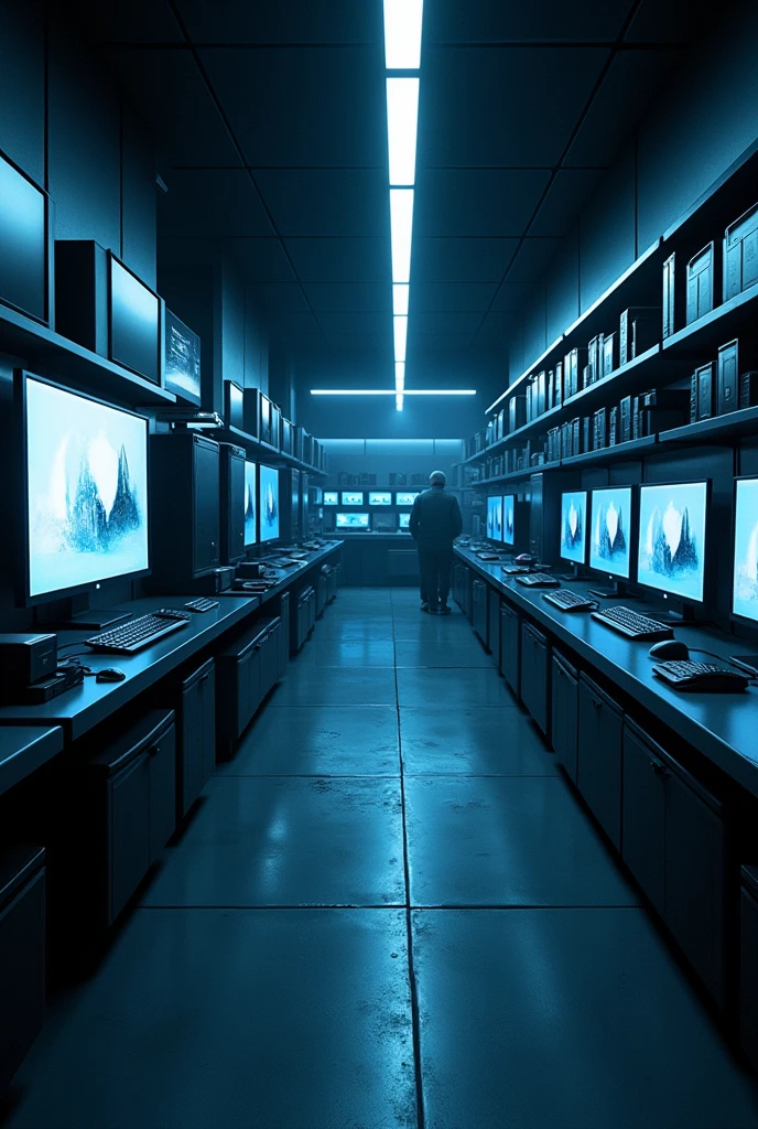 Black electronics store inside with no people