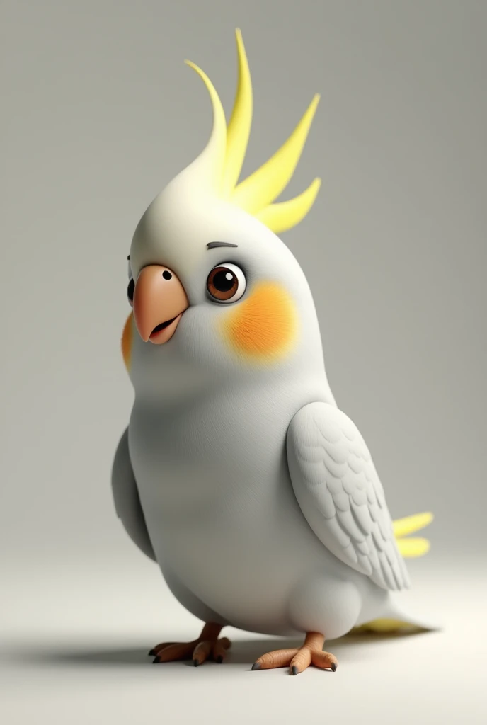 3d animation of a bird, of the cockatiel species Nymphicus hollandicus, with a neutral background in the image