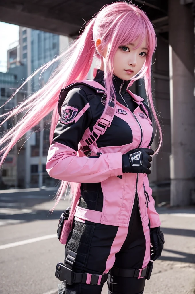 Fighting Girl、Pink Hair Color、Combat Suit、anime