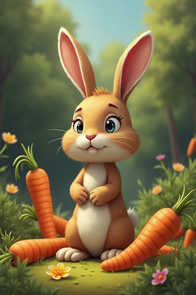 One day, Tito decided to play all day and did not pick up the carrots. At dusk, He realized that there was no food for dinner and everyone in his house was hungry.. Tito felt very bad for not having completed his task.. SAD RABBITS WITHOUT FOOD