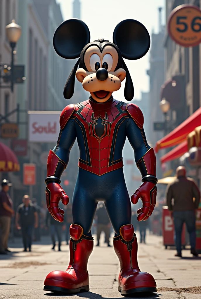 hình ảnh thực tế, Mickey Mouse Club movie, Goofy dog character, wear spider man armor 