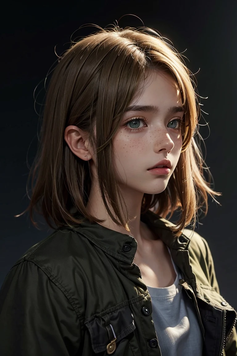 Male, Teen boy, tall, baggy fashion, blond-brown hair, short messy hair, short hair, olive green eyes, tan skin, freckles, soft features, face profile only, male, not female, male, man, not women