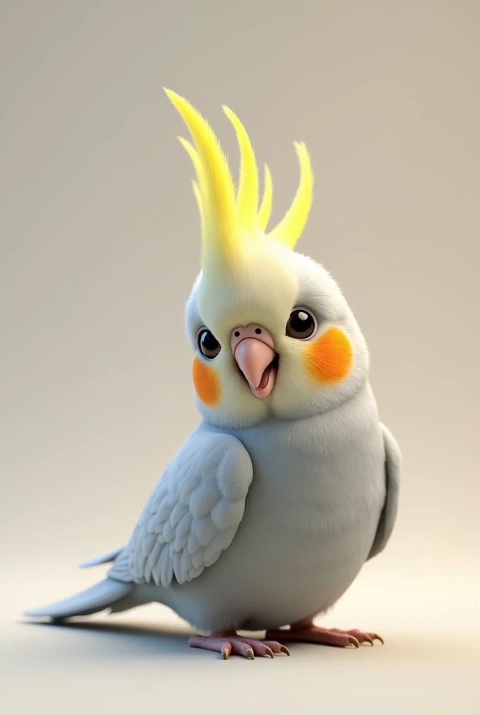 3d animation of a bird, of the cockatiel species Nymphicus hollandicus, with a neutral background in the image