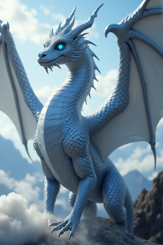 Silver dragon with blue eyes