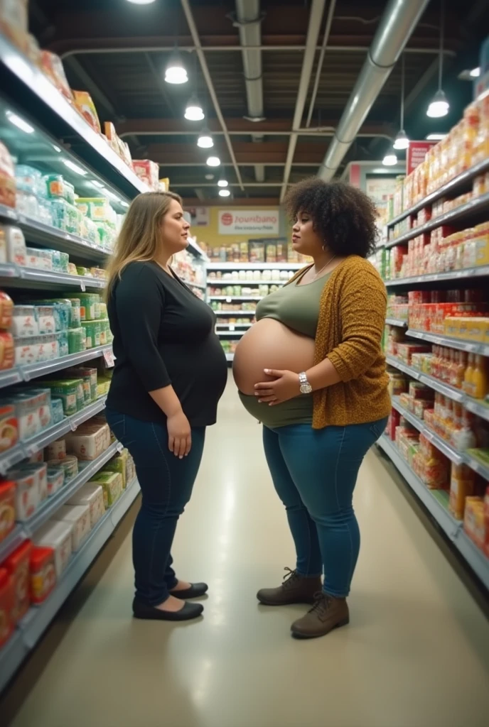 Your eye view POV is shopping with your pregnant plus size stepmother with a big belly at a supermarket.. fisheye camera view, iphone camera style. 8k hd, realface, cinematic
