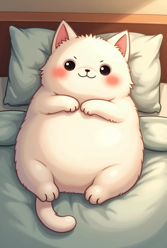 Cat in illustration、Feeling sleepy、I'm a little overweight、Droopy eyes、black eye、White hair、Lying down、Sleeping in bed