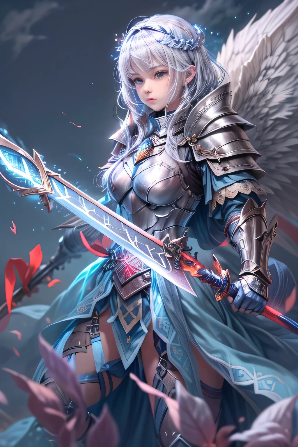 1girl,Swordsman,Sword and shield,(best swordsmanship, skilled swordsman,sword fighting expert,ethereal swords,forcefield defense:1.2),(great detail,ultra detailed,sharp focus,highres),(fantasy,illustration),(detailed armor,glistening metal),(epic battle,action scene),(mystical aura,magical warrior),(intense focus:1.1),brilliant colors,vivid colors,fiery background,strong poses,(dynamic movement,acrobatic combat),(heroic expression,determined look)