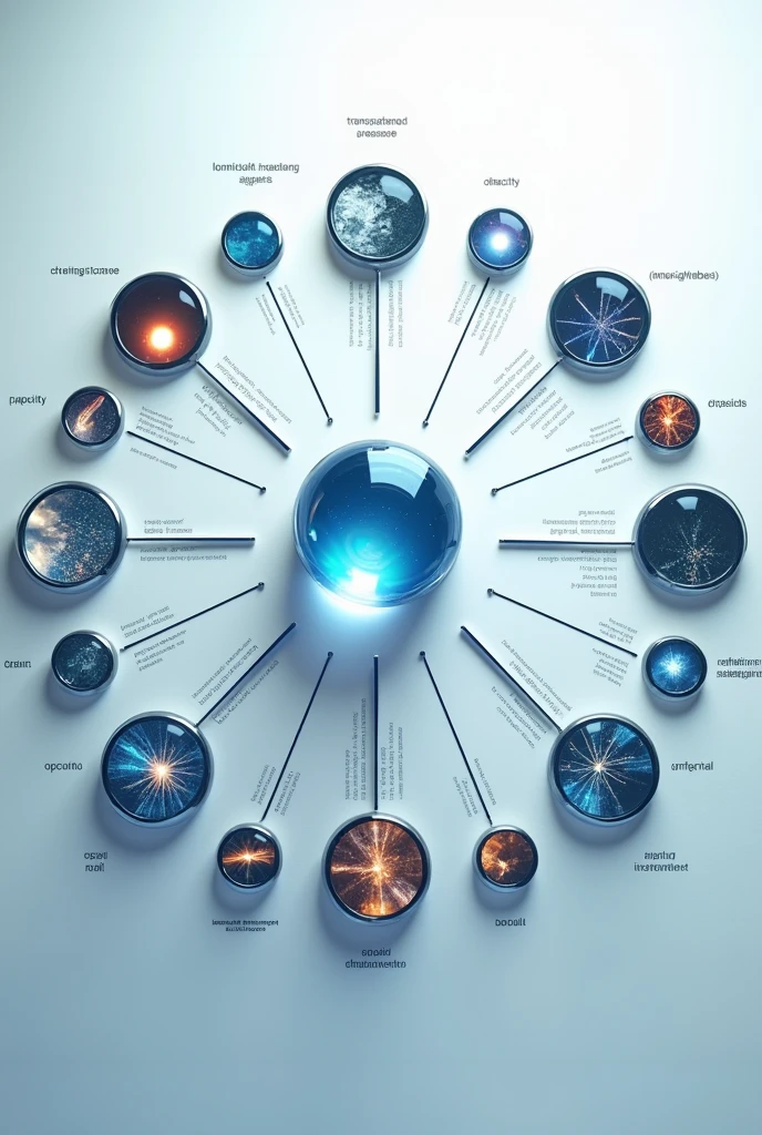 Show me a mind map with images of OPTICAL PROPERTIES:
Transparency Opacity Reflection Refraction