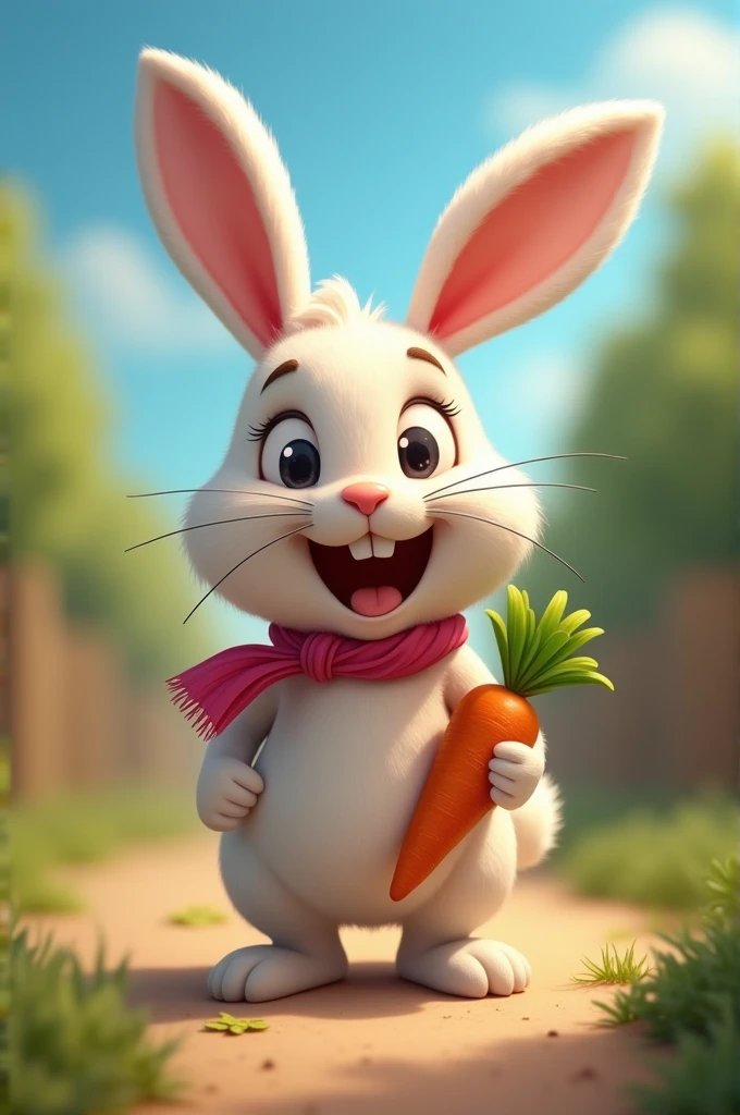 Happy bunny arriving with his carrots 