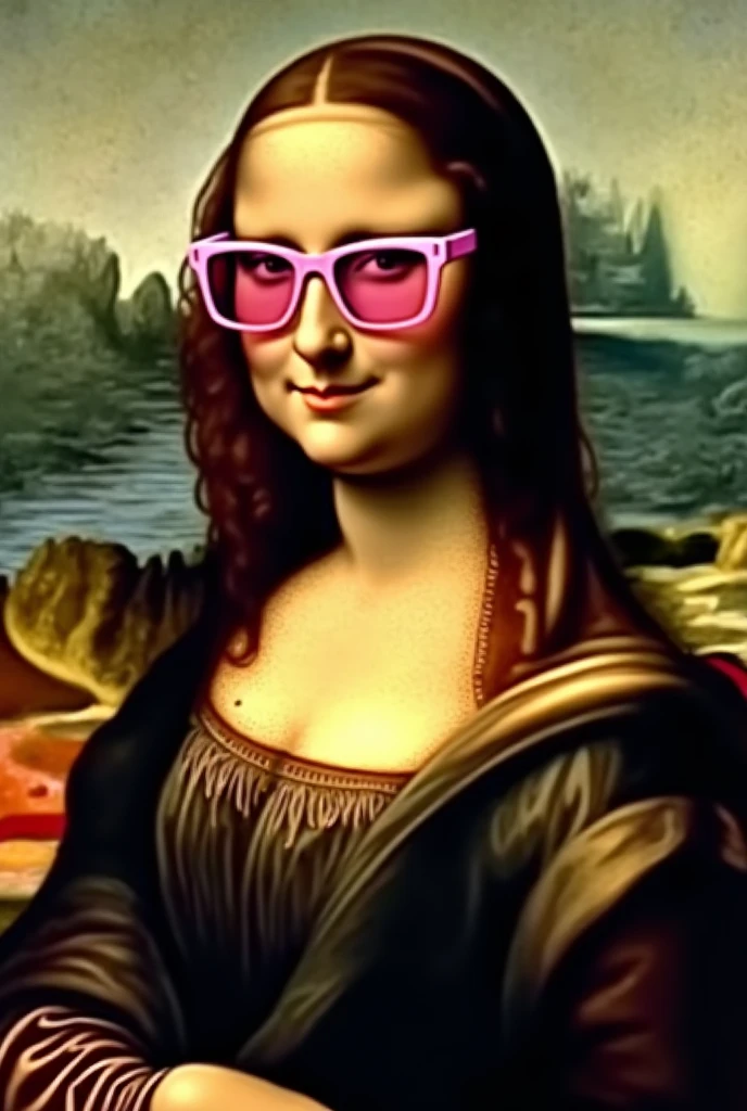Mona Lisa wearing rose-colored glasses