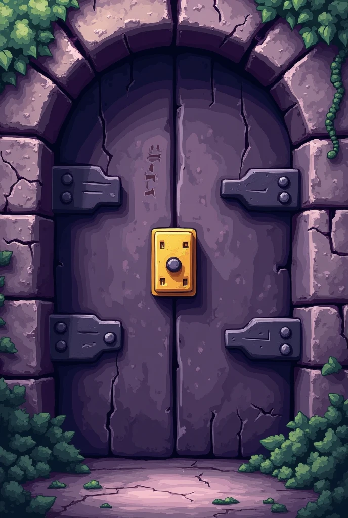 Generates a purple wall with traces of antiquity and vegetation in the middle there is a yellow lever. All this with a video game-like pixelated style similar to the visual style of Undertale.