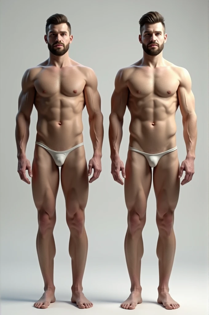 Create an image of two men naked from head to toe