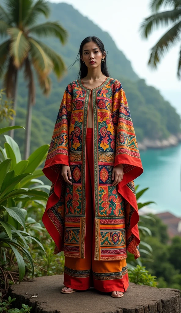 **Aceh:**
"Create a detailed and vibrant depiction of a superhero with a modernized traditional outfit, inspired by the local culture of Aceh. The superhero should feature intricate patterns and textures reminiscent of traditional designs. The background should blend natural elements such as lush greenery and coastal scenes, reflecting the region's scenic beauty. Use high contrast and vivid colors to enhance the details, ensuring a realistic 8k quality image. Incorporate dramatic lighting and soft shadows for depth, with a natural color balance to unify the overall scene."