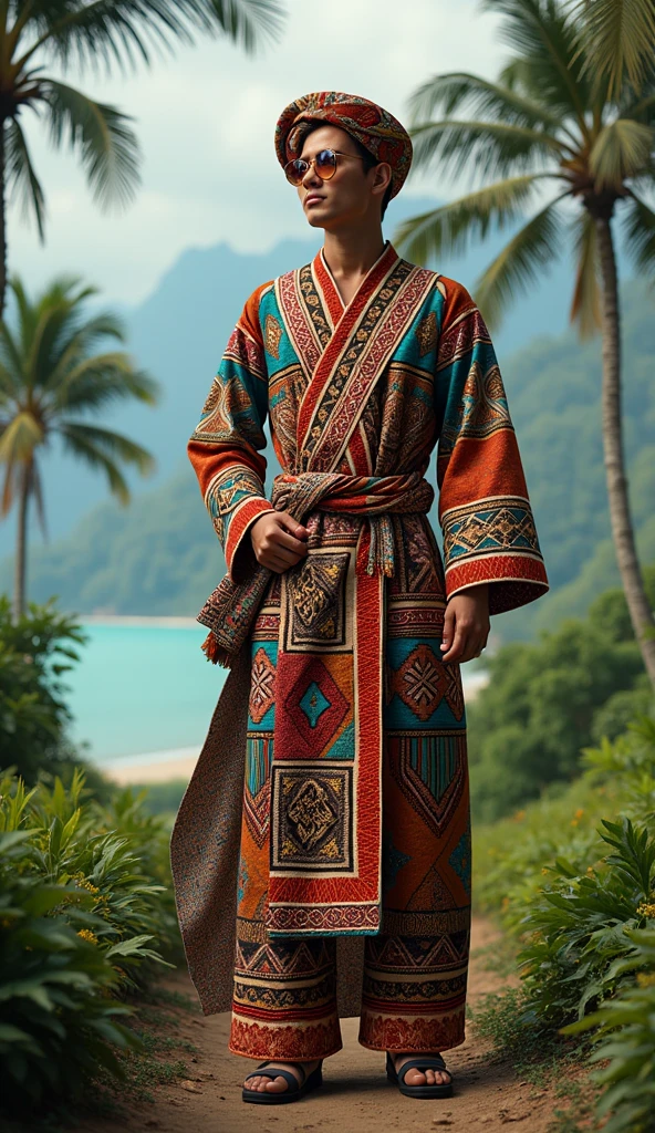 **Aceh:**

"Create a detailed and vibrant depiction of a superhero with a modernized traditional outfit, inspired by the local culture of Aceh. The superhero should feature intricate patterns and textures reminiscent of traditional designs. The background should blend natural elements such as lush greenery and coastal scenes, reflecting the region's scenic beauty. Use high contrast and vivid colors to enhance the details, ensuring a realistic 8k quality image. Incorporate dramatic lighting and soft shadows for depth, with a natural color balance to unify the overall scene."