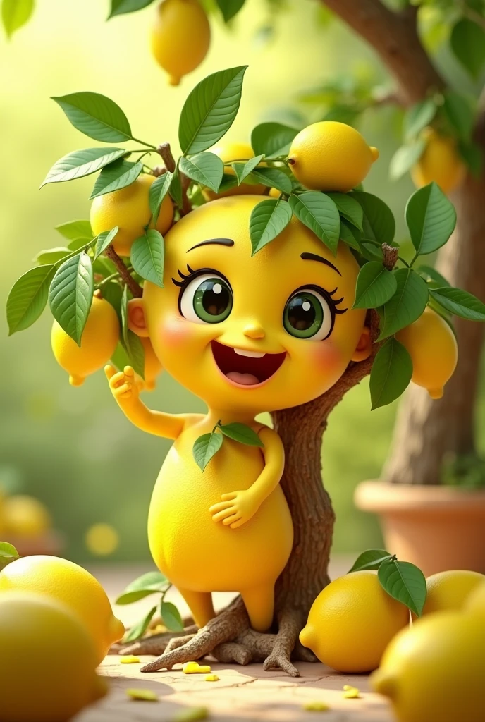 Jossval&#39;s mascot will be an animated lemon tree with a lively and charismatic attitude, symbolizing the freshness and originality of our products. This mascot will be used in our marketing campaigns and product labeling to create an emotional connection with our customers..