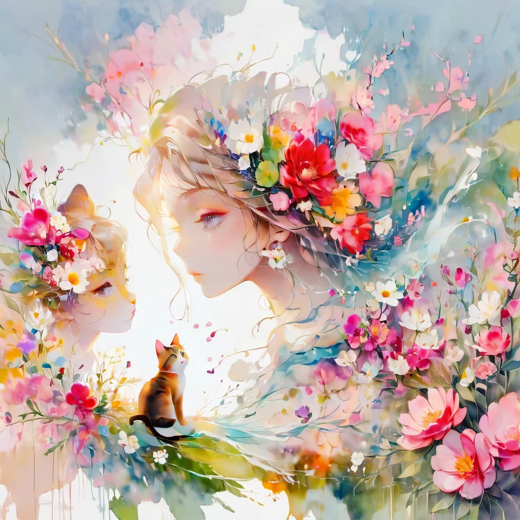 A colorful Takashi Murakami-inspired abstract design, 1cat, colorful , simple line art, funny design, best quality,water color paint, 8k, highres, masterpiece, ultra-detailed, realistic, photo-realistic, HDR, uhd, vivid colors, surreal, psychedelic handwritten style