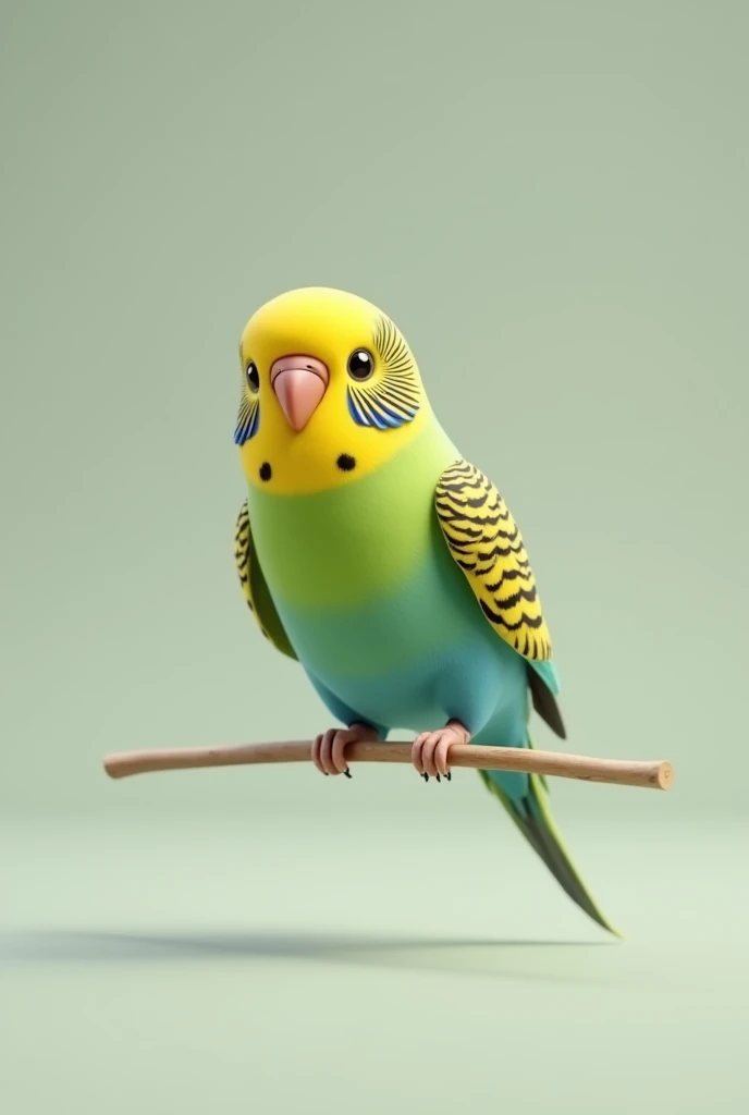 3d animation of a bird, of the parakeet species Melopsittacus undulatus, with a neutral background in the image
