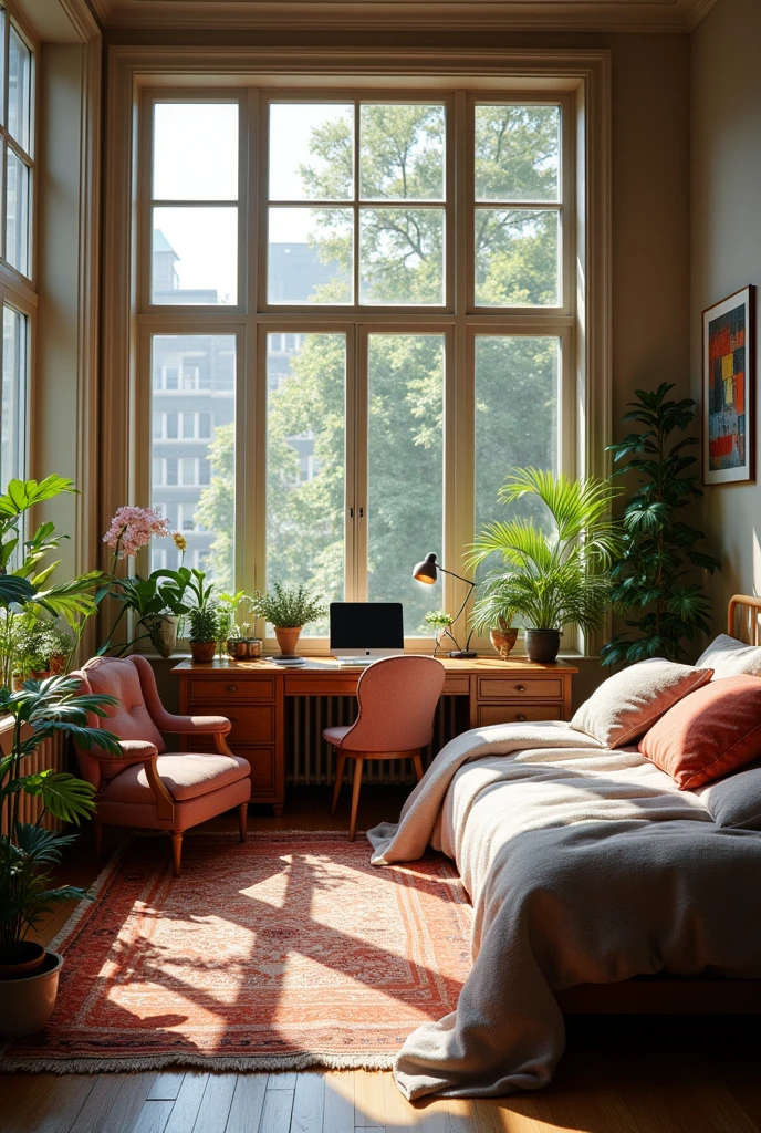 My study and bedroom，Large Room，Large Windows