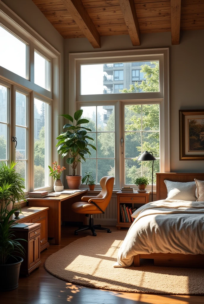 My study and bedroom,Large Room,Large Windows