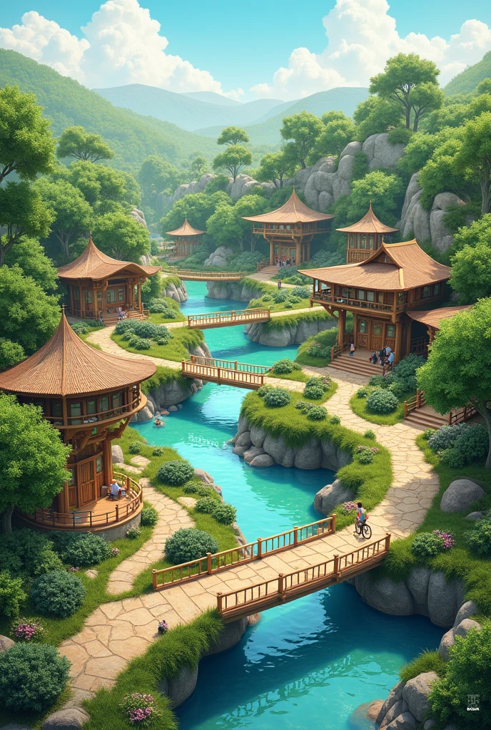 ecological park with ticket office, resturant, bathroom stores and bridges