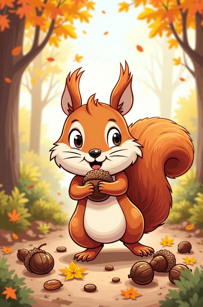 A squirrel collecting nuts for kids to color