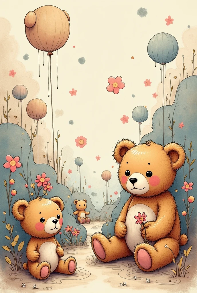 That same image but with drawings of teddy bears 
