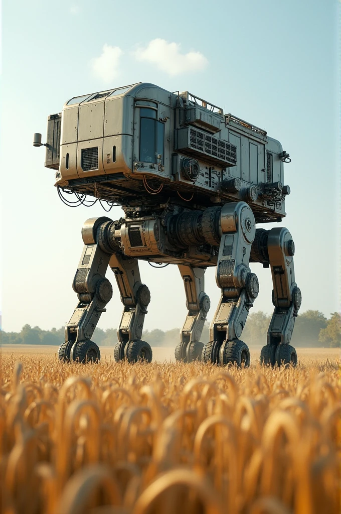 A large robot car that can grow and harvest crops at the same time
