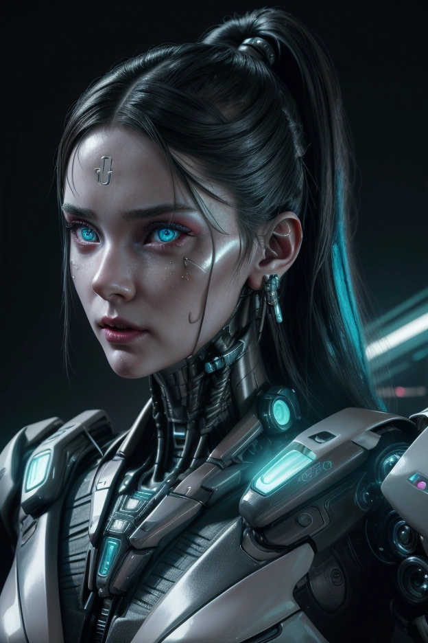 A cyberpunk girl, neon cityscape, futuristic technology, intricate details, highly detailed face, piercing eyes, intricate facial features, porcelain skin, cybernetic implants, advanced technology, glowing lights, dynamic pose, cinematic lighting, vibrant colors, dramatic atmosphere, digital art, 8k, photo-realistic, award winning