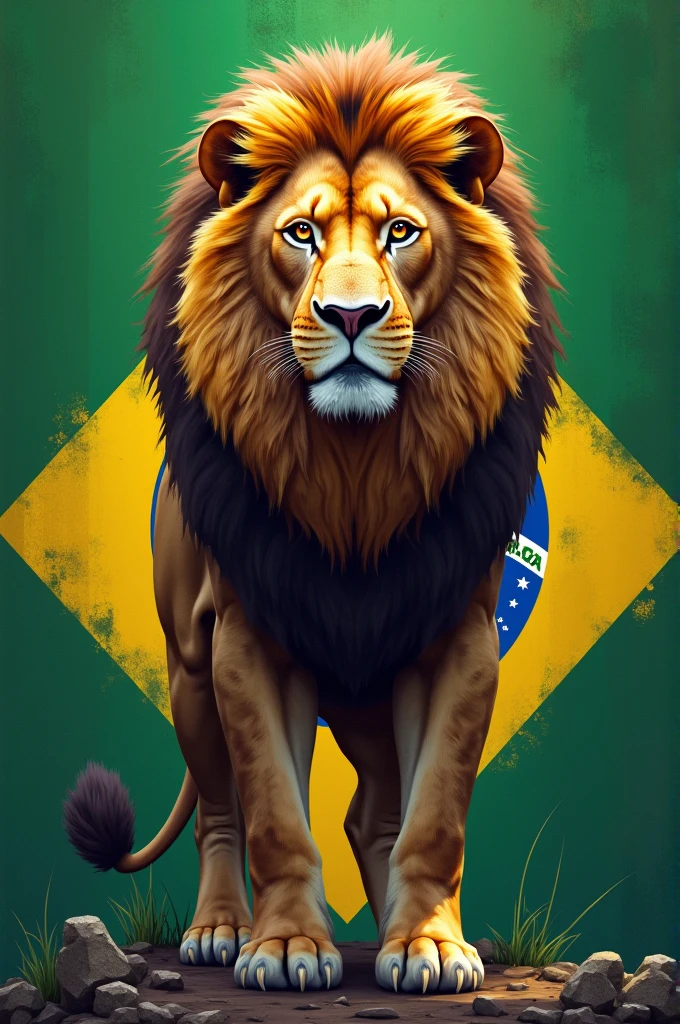 Lion drawing with the Brazilian flag