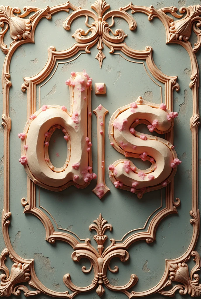 The word "D o s i s" in bone and pink tones with vintage lettering and baroque background