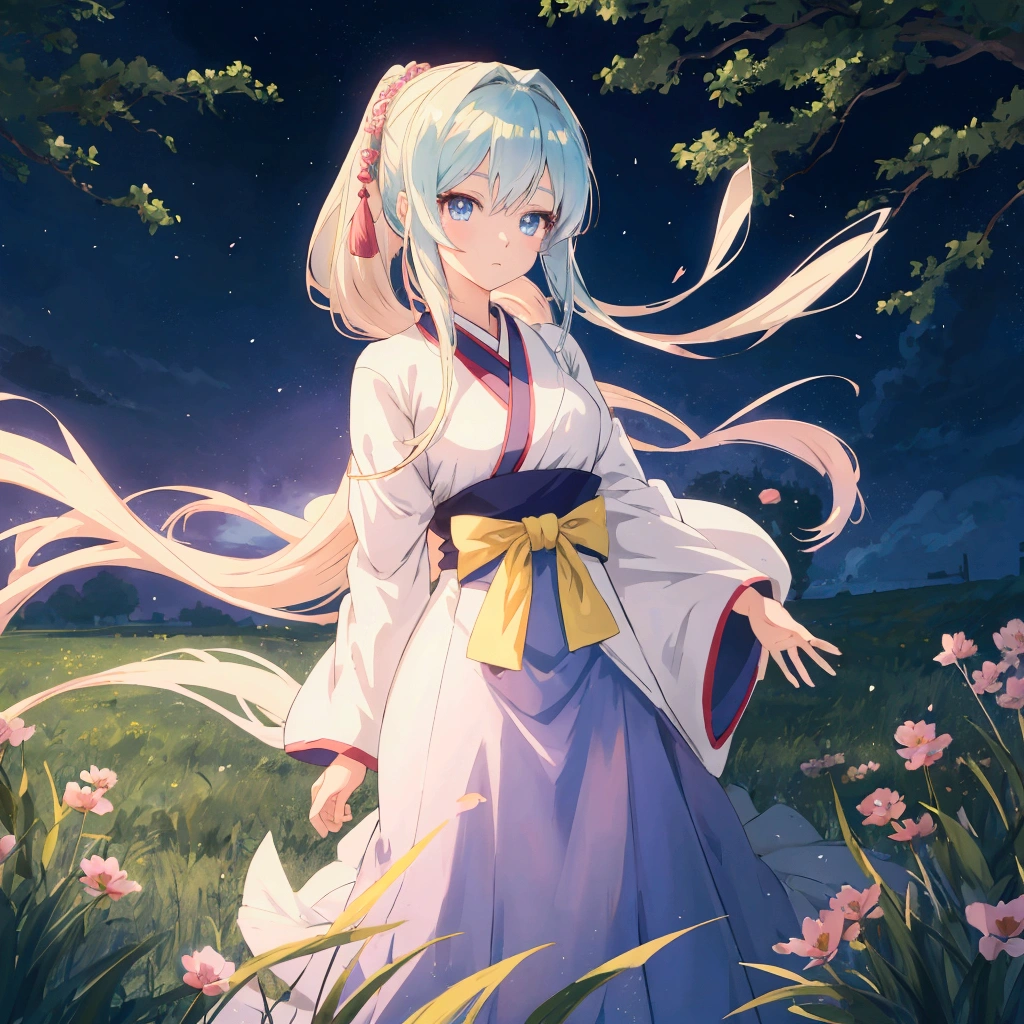 anime girl with blue eyes standing in a field of grass, anime style 4 k, digital anime illustration, anime style. 8k, palace , a girl in hanfu, anime styled digital art, anime style portrait, made with anime painter studio, beautiful anime portrait, beautiful avatar pictures, young anime girl, anime visual of a cute girl, in anime style