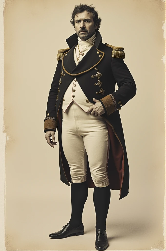 Napoleon Bonaparte standing confidently in his iconic hand-in-coat pose, with a neutral background to emphasize his stature.