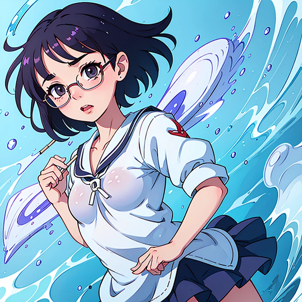 beautiful girl、Crying face、Sailor suit、Water is poured on、See-through clothing、No bra、Small breasts、Glasses、Spread your legs、Licking stick candy、Baby Face、Short hair
