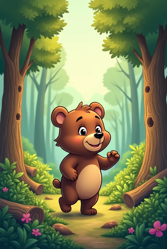 With his curious little nose, began to explore the surroundings of the forest. but, Inadvertently, He went so far into the forest that he got lost. Cartoon bear