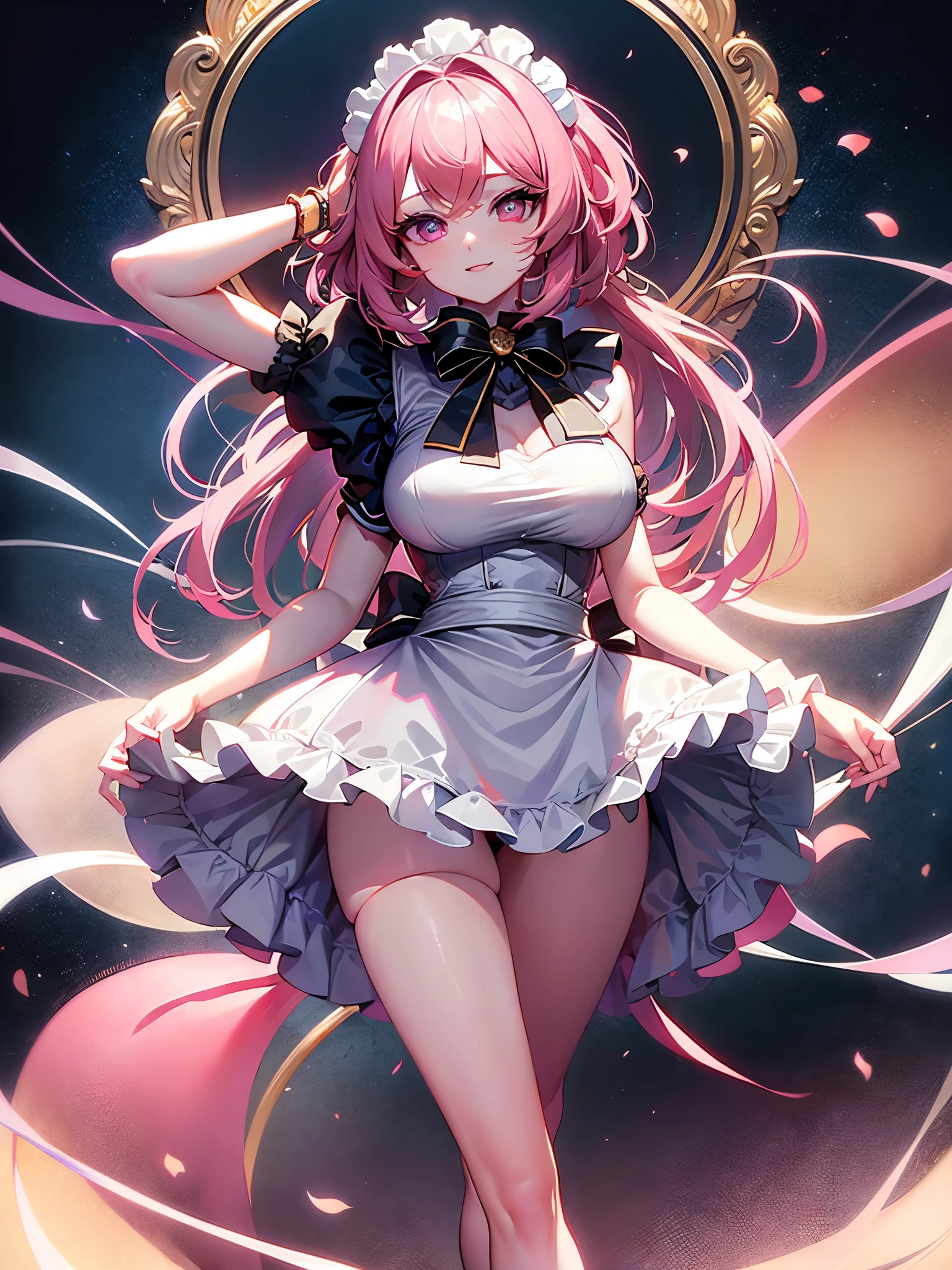 (Masterpiece, best quality, 8ก, มีรายVery detailed, height, Very detailed, perfect eyes), 1 woman, pink eyes, Thin body, Pinku Palette, short hair, ((Maid outfit)), sock, (cowboy shoot),DSLR Photos, (8ก, 4K, Masterpiece),(Masterpiece, best quality), best resolution, (3 heads:1.5),Arms separated,arm circle, (Put your hands on your head...), (lower hand on ankle), (lower hand on leg), Full content in the frame, full body view, (four arms),(Multi-arm),(many hands), รูปร่างเพรียวบาง Masterpiece,best quality,best resolution,1 woman,many heads, upper body, smile, Facing the audience,big breasts,simple background,Beautiful face,Beautiful hair,beautiful eyes,beautiful body,Beautiful hands,conjoined twins