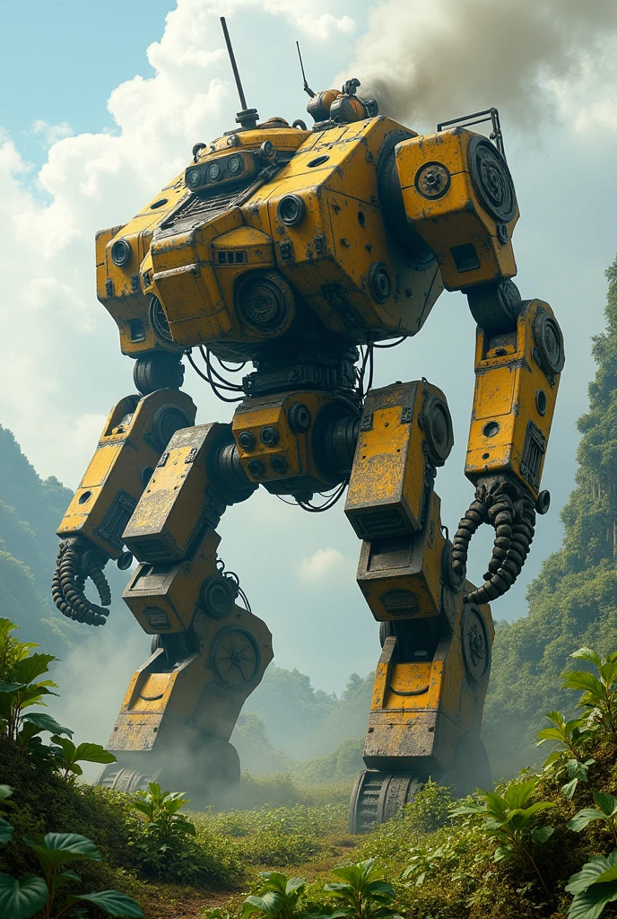 A large old robot car that can harvest and grow plants at the same time