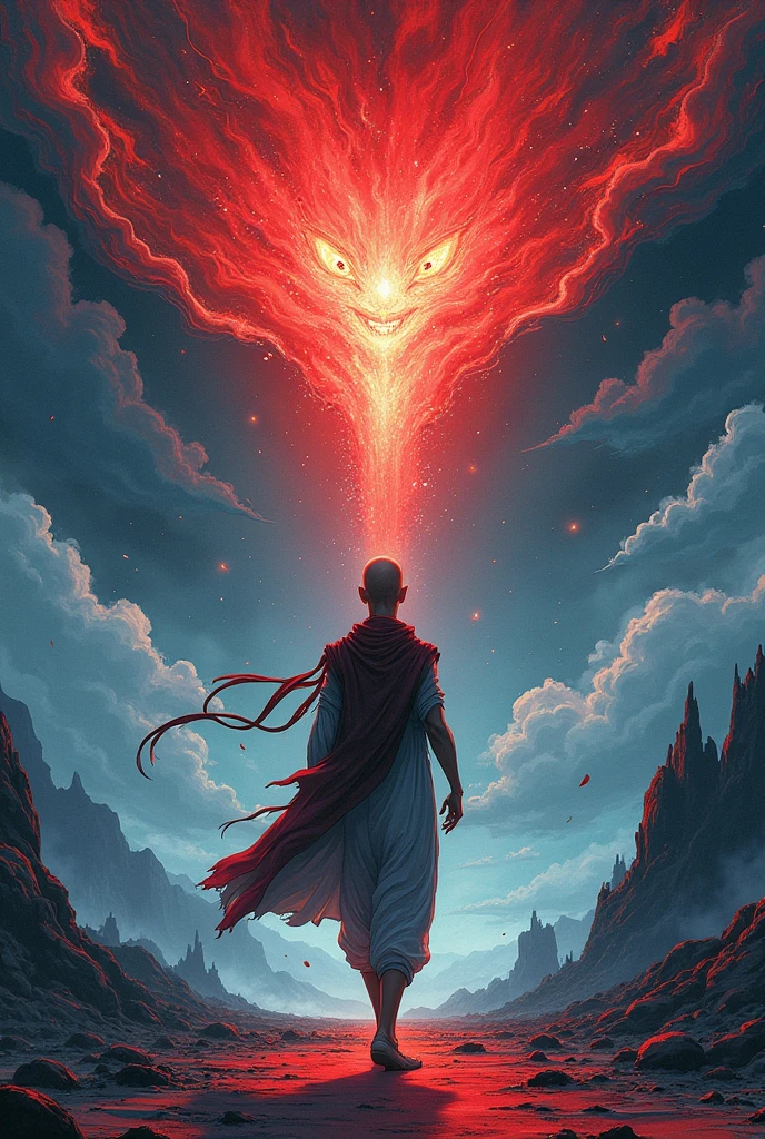 Manhwa comic page with multiple scenes, capturing the character's evolution and the atmosphere of each moment, fantasy demons. Tall, thin, 2 Appearance: tall and slim, but surprisingly strong, has his head shaved, without even a strand of hair.enhances your intense red eyes