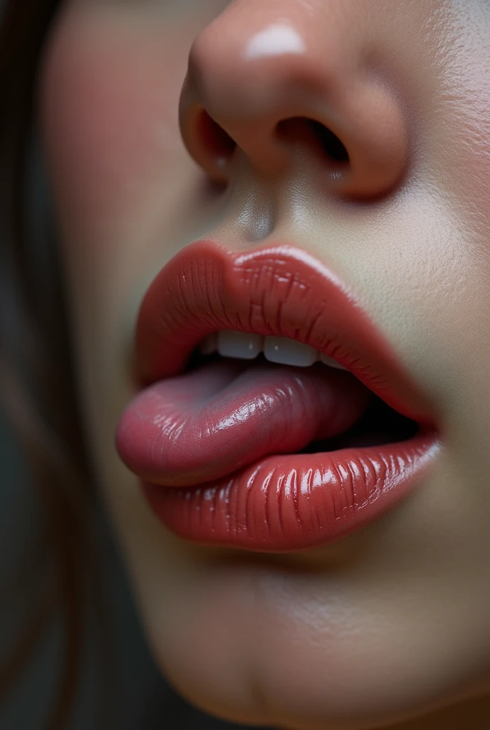 mouth、lips、lipsを舐める、lipsにクローズアップ、Realistic、High resolution, Anatomically correct, Textured skin, 