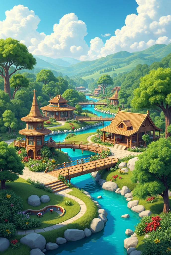 ecological park with ticket office, resturant, bathroom stores and bridges