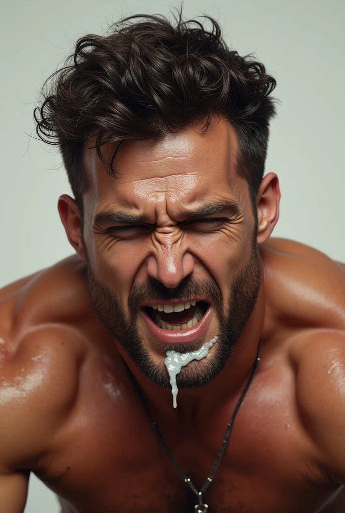 Creating a muscular man with cum on his face