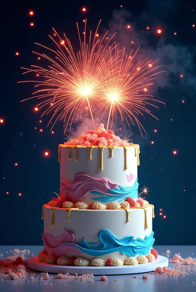 I want the image of a simple cake with the theme of fireworks