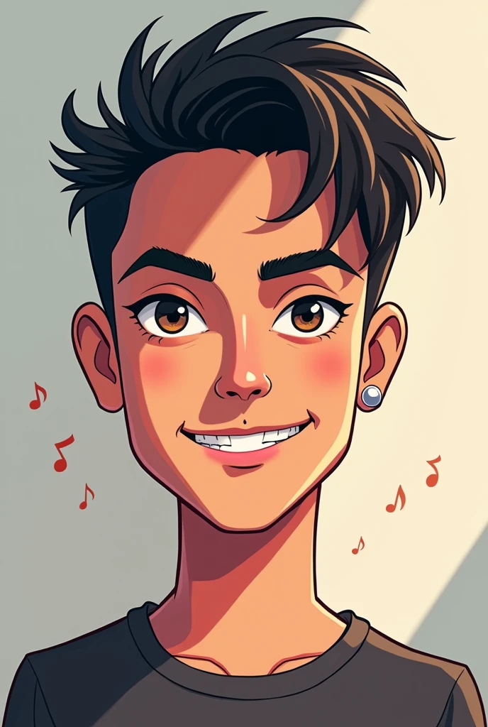 Create an anime-type cartoon of the singer Sebastian Yatra, the Colombian singer, that has a little more of his physical features that looks a little more like him 

