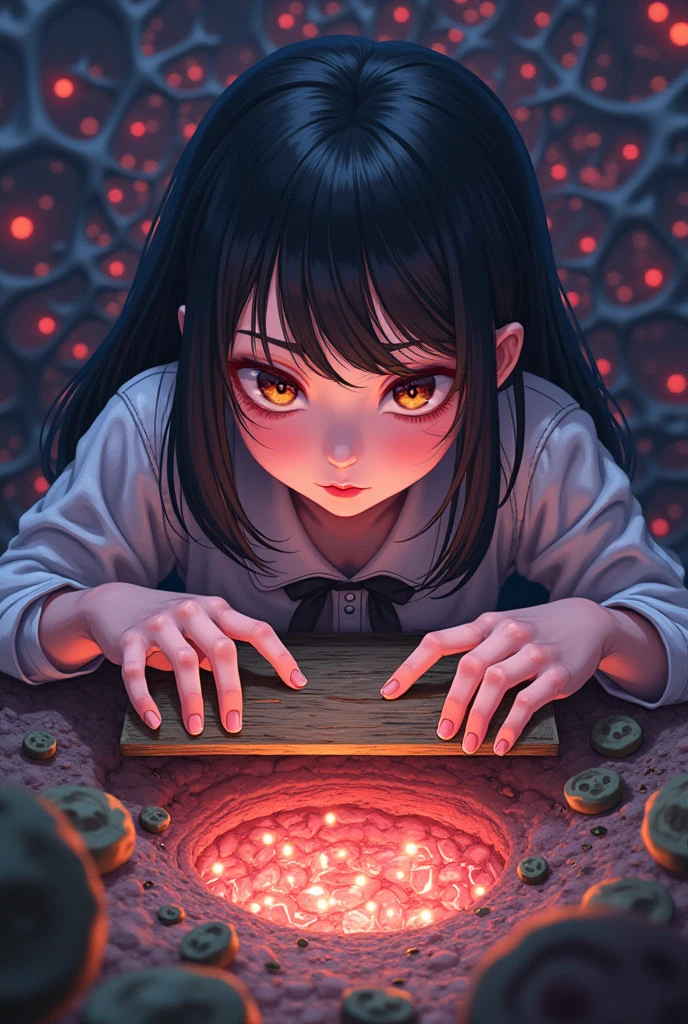 A masterpiece, top quality, best quality, official art, beautiful and aesthetic:1.2, 1girl:1.3, extremely detailed, fractal art:1.3, colorful, highest detailedWith trembling hands, Edura slowly lifted the plank and uncovered a hidden stash of her father and stepmother’s account books. The pages revealed chilling secrets: