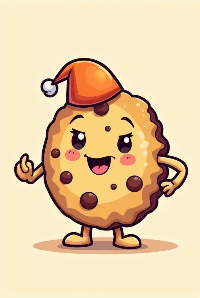 Cute happy little cookie drawn with strong arms and a little orange hat