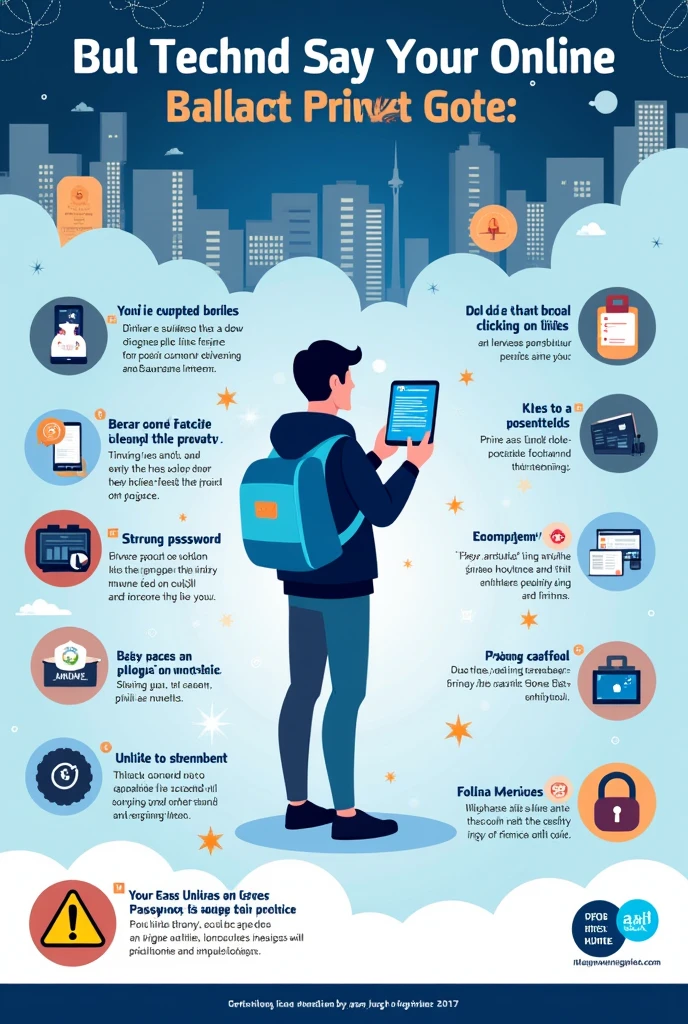 Create me a poster about staying safe online (Privacy online) other pictures with tagline “Think before you click” and represent different pictures like putting strong password like that, it is about in online and having a privacy. Understood 😊