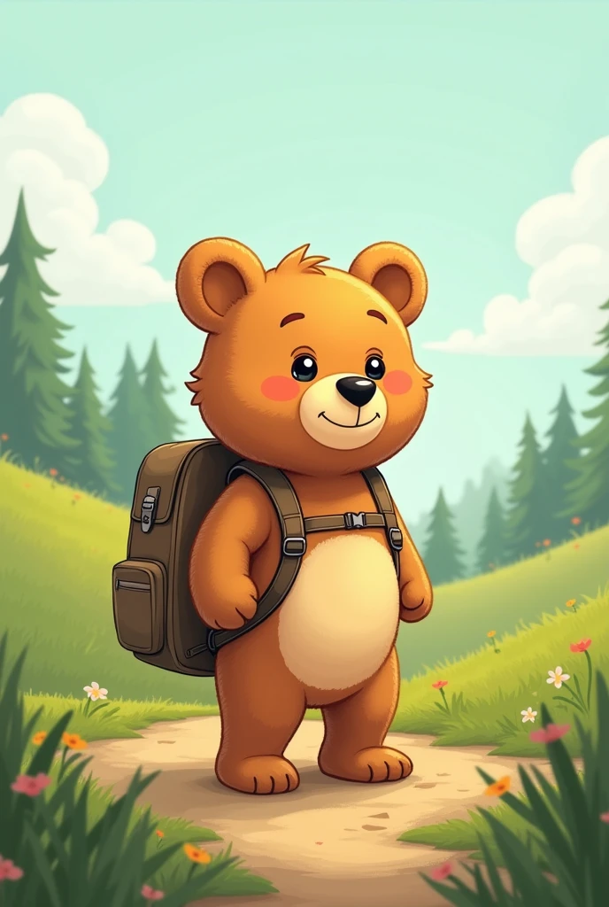 One day, while playing, Benito decided to move away a little from the place where he used to be with his mother., his father and his 3 little brothers, without saying goodbye or asking permission. Cartoon of a teddy bear with a backpack